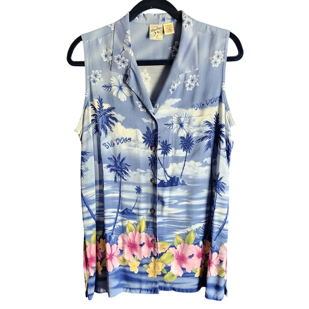 Big Dogs Women's Blue Floral Hawaiian Button Down Shirt